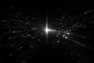 Light beam emitting digital particles representing media signal flow, attention distribution, and content visibility systems