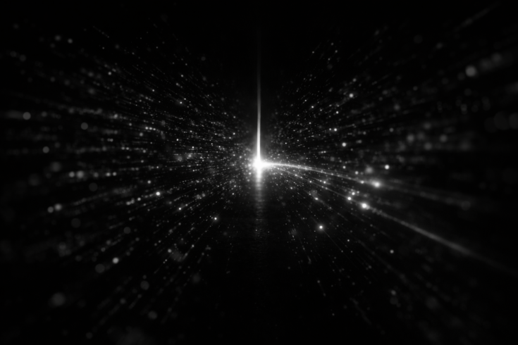 Light beam emitting digital particles representing media signal flow, attention distribution, and content visibility systems