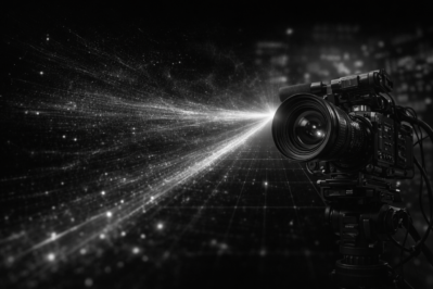 Cinematic video production camera illustrating digital media systems and signal flow for scalable content distribution