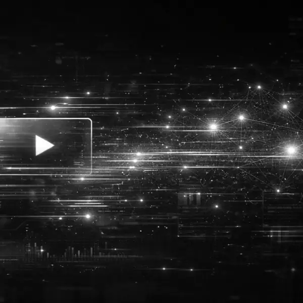 Abstract video and data network representing video for AI search optimization