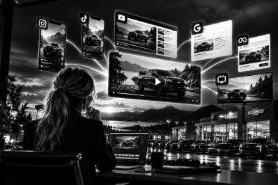 Automotive advertising system connecting dealership video to social media, YouTube, Google, websites and digital advertising